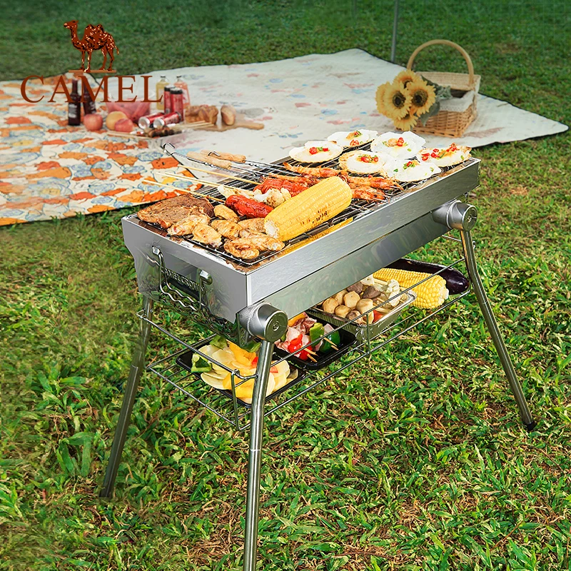Уличная Портативная Складная печь для барбекю Camel гриль из нержавеющей стали с древесным углем кемпинга