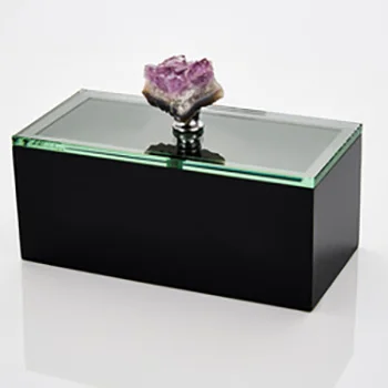 Customized Handmade Home Decoration Mirror Glass Jewelry Display Agate Handle Mother Of Pearl Box