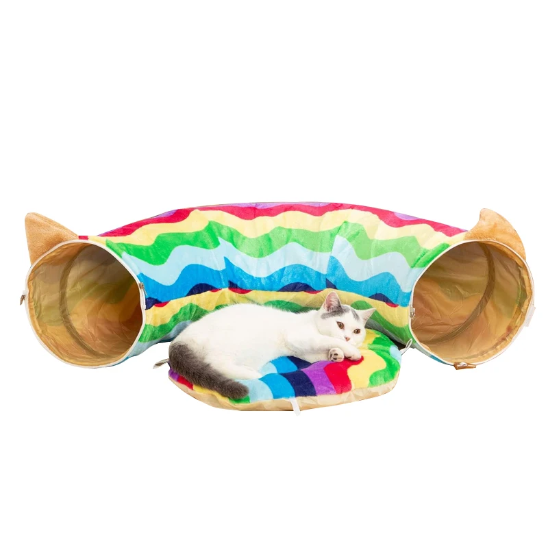 New fashion designed good quality Rainbow colors breathable durable donut cat tunnel bed