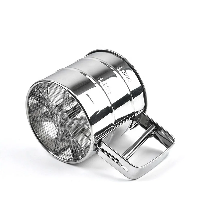 Stainless steel hand-held flour sifter Hand pressed semi-automatic filtering flour sifter Small flour sifter