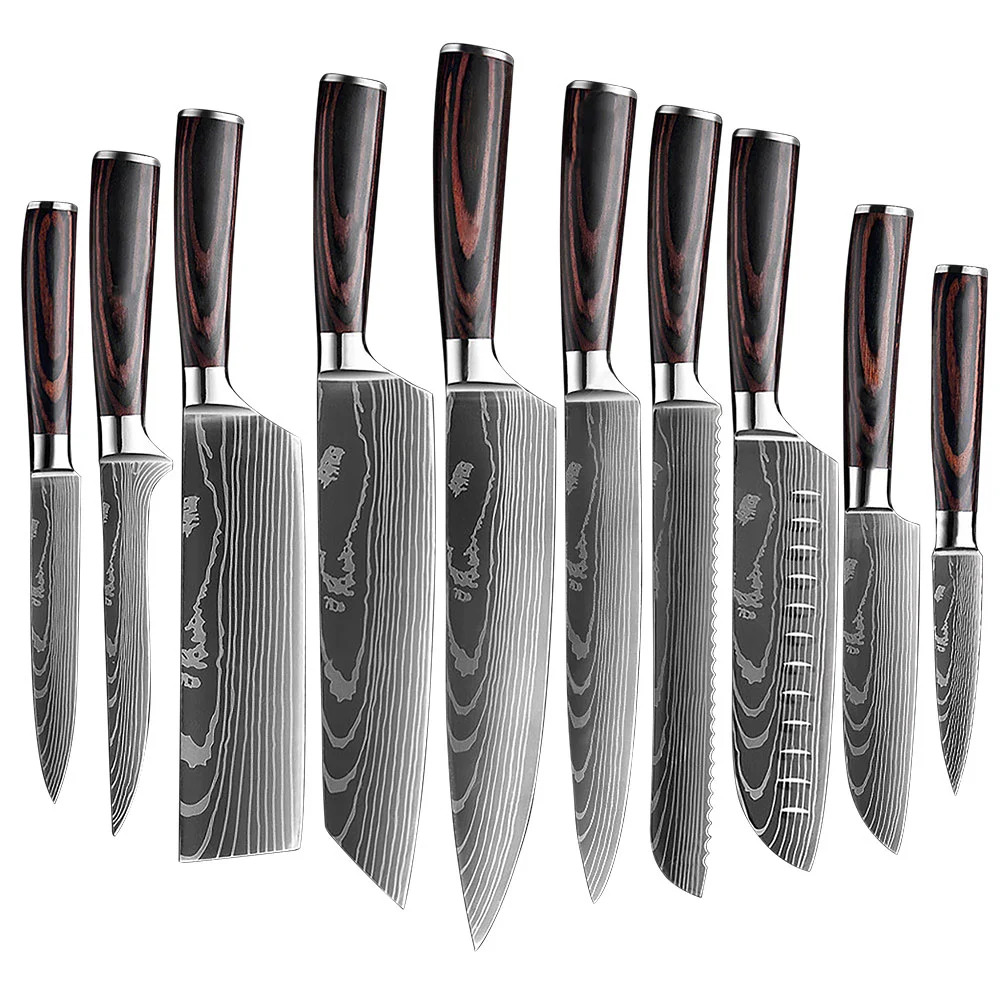 Hot Selling Kitchen Knife Damascus Pattern Chef Knife Set with Pakka Wood Handle