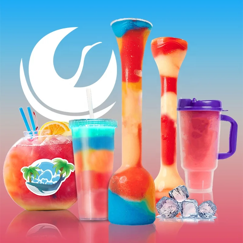 Personalized 16oz/24oz/32oz creative long neck daiquiri slushy cup container souvenir yard plastic cups with lids and straws