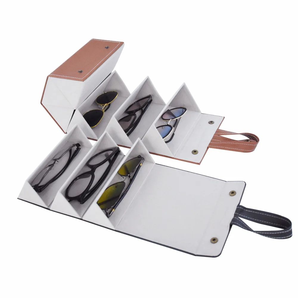 Shinetai PU Leather 2 3 4 5 6 Slot Foldable Glasses Packaging Low MOQ Sunglasses Travel Organizer Case