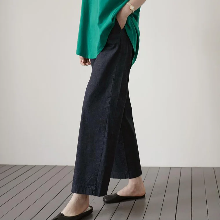 
New Ladies Fashion Casual Denim Wide Leg Pants Simple 2021 Hot Recommendation 