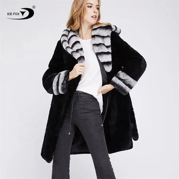 Wholesale Real Rabbit Fur Coat Winter Spring Ladies Fashion Belt Long Rabbit Fur Coat