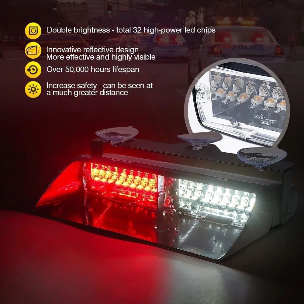 18 Modes Flashing Patterns White Red Dual Color Emergency Hazard Safety Warning Traffic Light  for Ambulance Vehicles Fire Truck