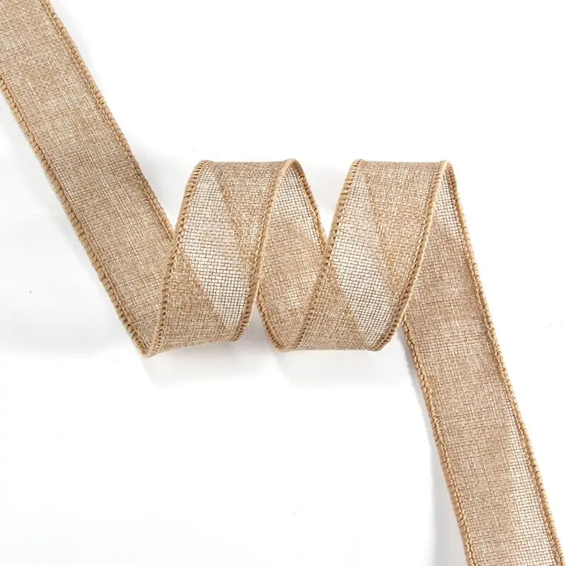 1.5 inch wholesale colorful jute linen ribbon burlap wired christmas small packing 10 yards ribbon