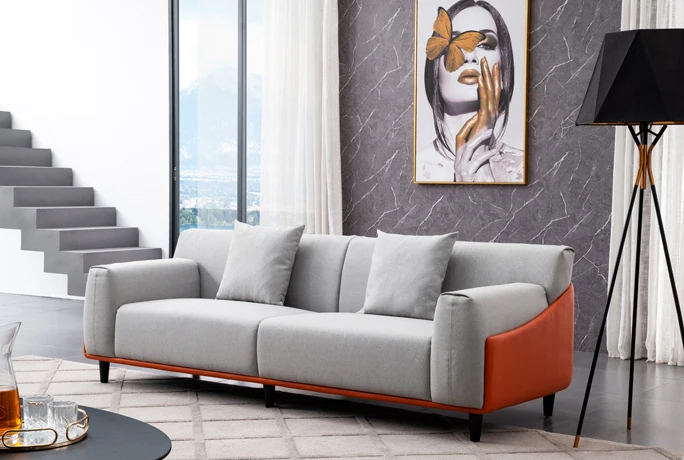 Home Hotel Living Room Furniture Sofas Sectionals Living Room Leather Fabric Upholstered Sofa Set Wooden Frame Lounge Sofa