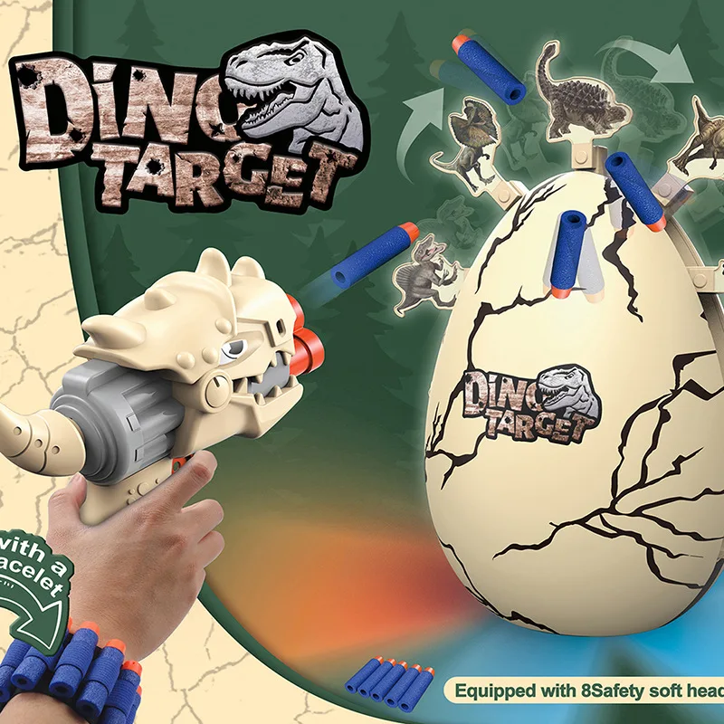 New electric dinosaur egg shooting target game toys gun with foam bullet for kids dinosaur rotate target with light and sound
