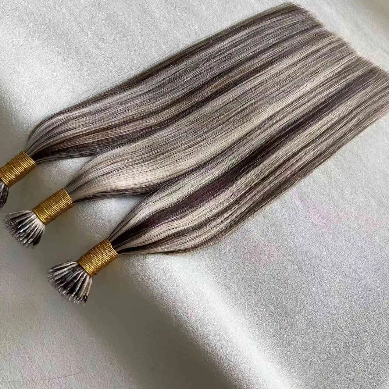 Ready To Ship Wholesale European Virgin Hair Nano Ring Hair Extensions Russian Blonde Ombre Color Double Drawn Hair Extensions