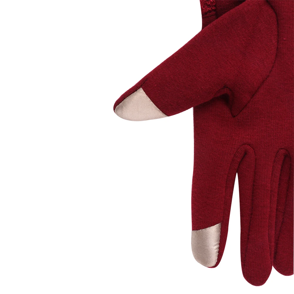 Женские перчатки из полиэстера, спандекса, Коралловая подкладка, полоски из кроличьей шерсти, декоративные перчатки из проводящей пряжи для сенсорного экрана