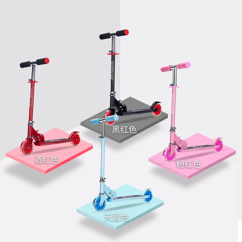 Kids 2 Wheel Folding Kick Scooter for with LED Light Up Wheels Adjustable Height
