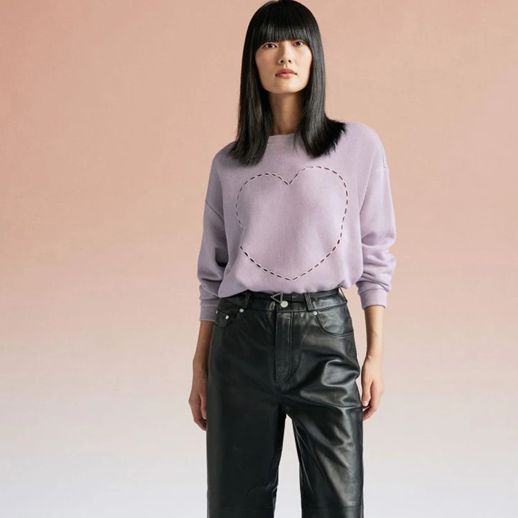 factory customized 100% cotton hoodie acid washed vintage lavender distressed crewneck sweatshirt for women unisex