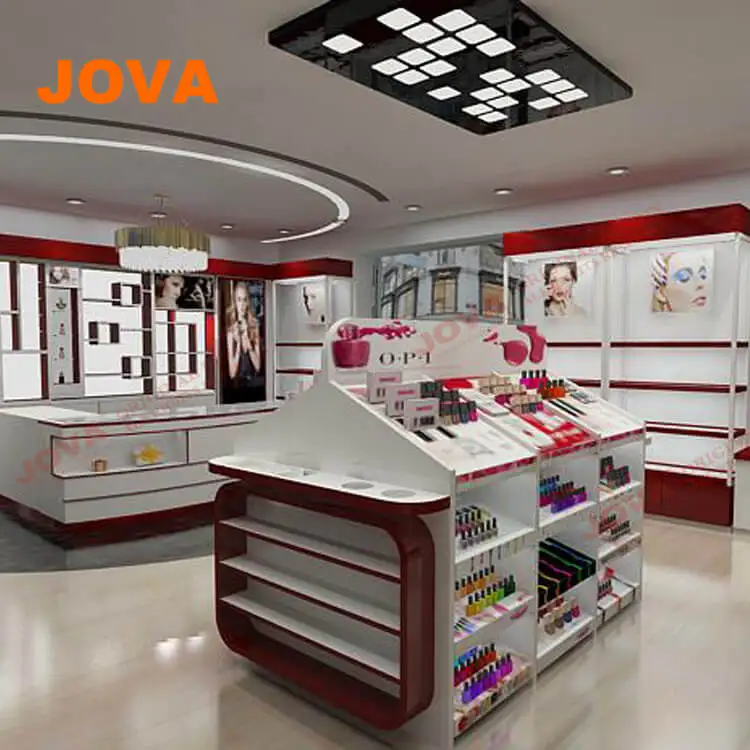 Island Unit Makeup Display Furniture Cosmetics Floor Displays Stand For Cosmetic Shop
