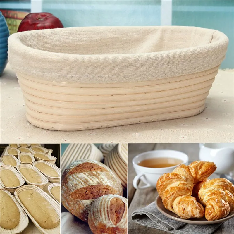 Vietnam craft kitchen baking basket oval rattan bread banneton with canvas liner proofing set Baking Pastry Tools Bakeware tool