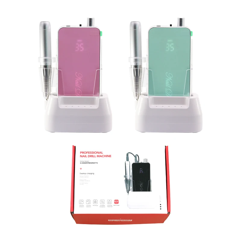 Professional High Quality Manicure Machine Custom Logo 35000rpm Portable Hand Piece Electric Rechargeable Pink Nails Drill