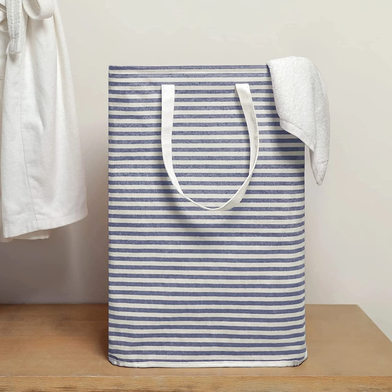 Foldable Fabric Collapsible Clothes Storage Basket Freestanding Canvas Laundry Hamper Home Use