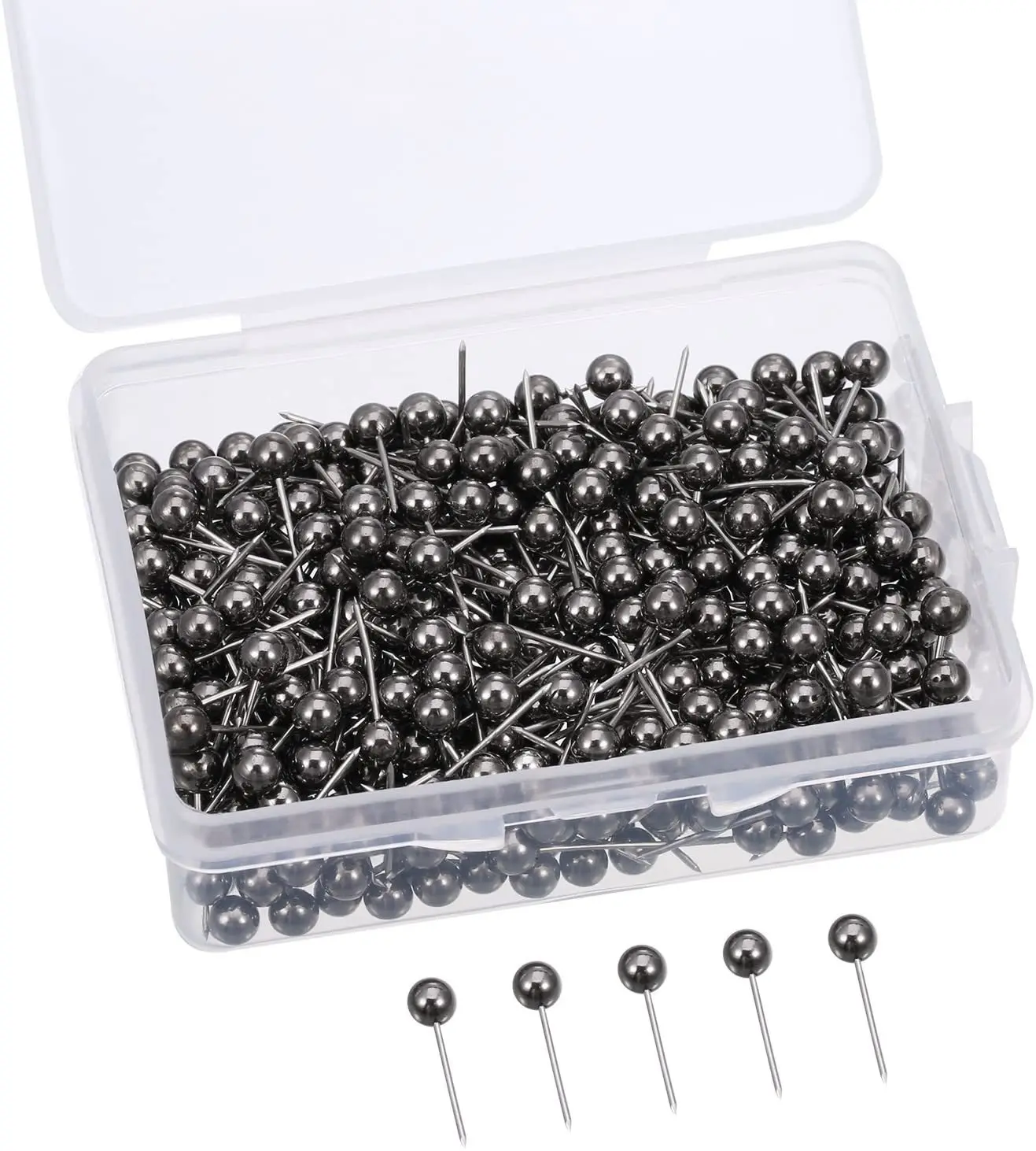 Retro Metallic Black Plastic 1/8 Inch Round Ball Head Map Push Pin Thumb Tacks Push Pins