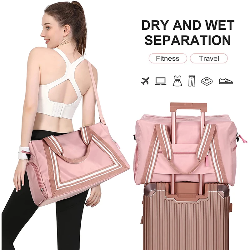 Wholesale Women Custom Pink Sports Gym Carry On Weekender Overnight Tote Travel Duffle Bag With Logo