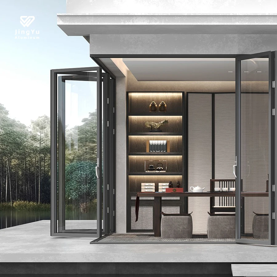 Factory Exterior Thermal Break Bi-Fold Accordion Aluminum Glass Patio Bi Folding Doors With Best Price
