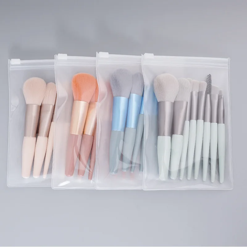 Custom Logo Portable 8pcs Plastic Handle Nylon Hair Makeup Brushes High Quality Make Up Tools Kit Makeup Brush Set