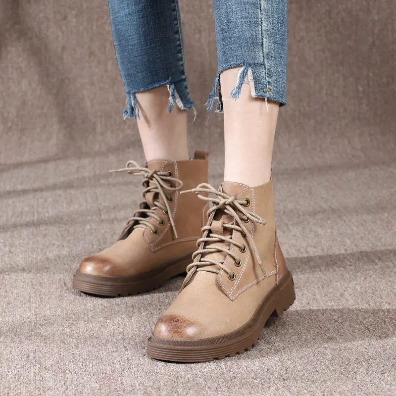 Fashion trend genuine leather platform heel for women and ladies ankle high bootie boots shoes Martin boots for  women