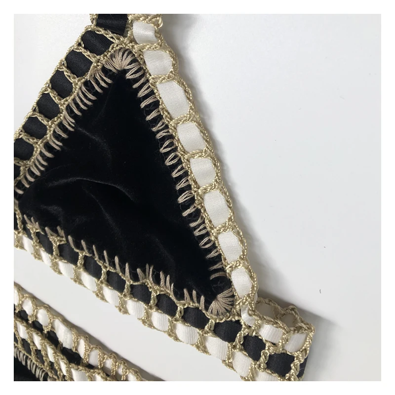 Black Crochet  Velvet Bikini Set Sexy Swimwear Triangle Bathing Suit New Swimsuit