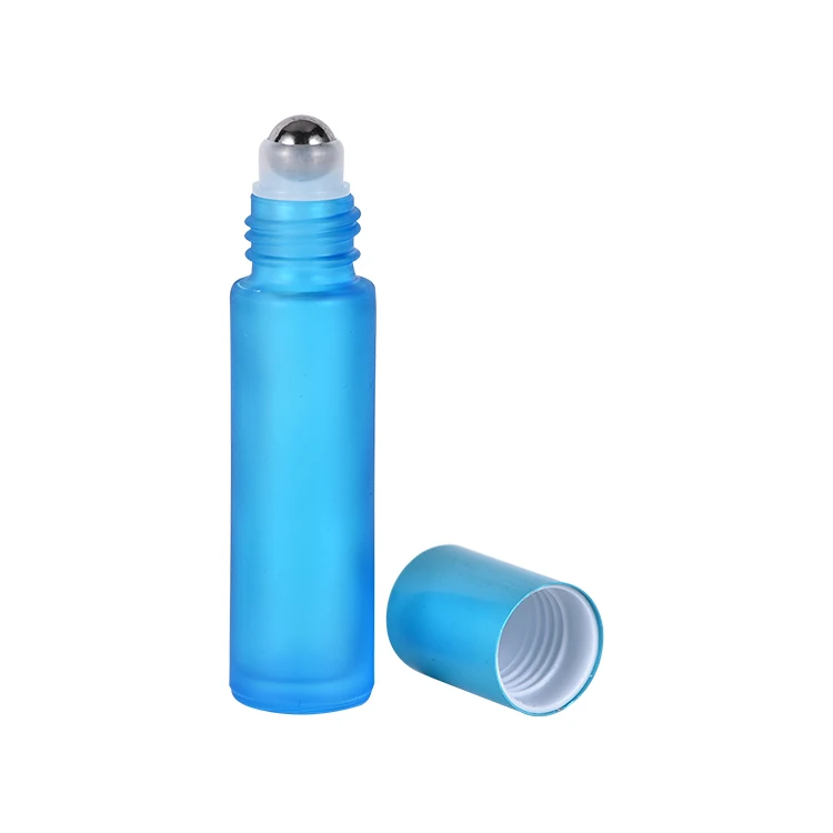 Customized 10ml Transparent Mini Refillable Cylinder Glass Perfume Roll On Bottle With Roller Screw Top Lid