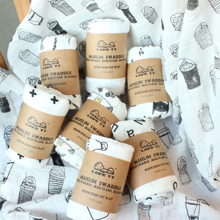 Customize Printed eco-friendly muslin swaddle blankets 100% organic bamboo Cotton Quilt baby Swaddle Wrap blanket