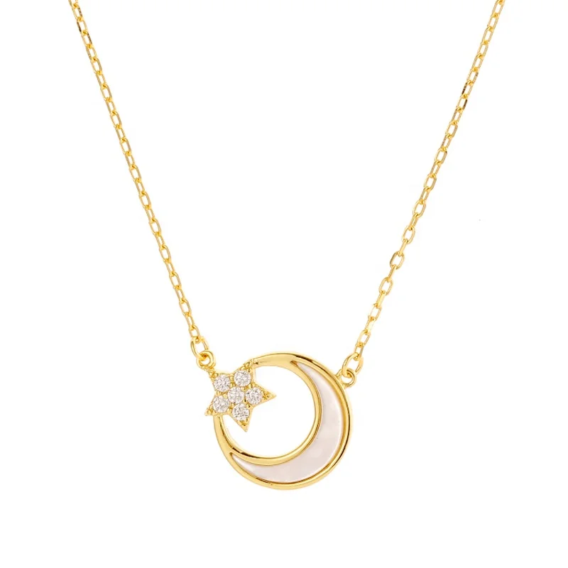 14K 18K 22K Gold Plated YINSAKI 925 Silver Shellfish Coin Pendant White Fritillary Star Moon Necklace