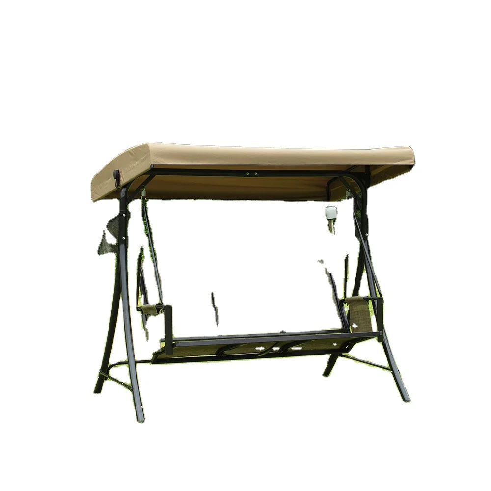 3-Seat Deluxe Outdoor Patio Porch Swing with Weather Resistant Steel Frame, Adjustable Tilt Canopy, Beige