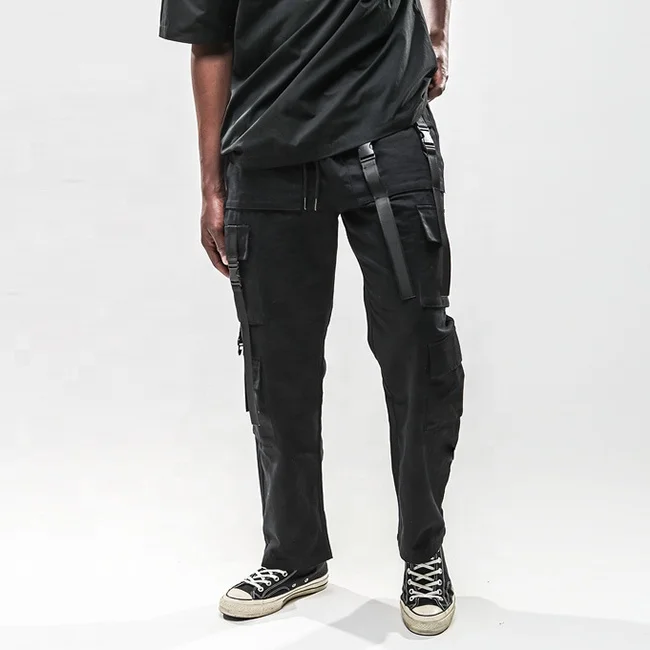 
Fashion design usa street multi pockets vintage cargo pants mens solid color stretch waist pants popular rappers trousers stock 