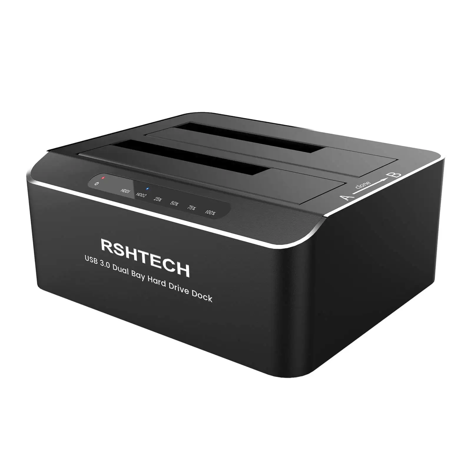 RSHTECH 6Gbps UASP Offline Clone 16TB HDD Docking Station USB 3.0 Dual Bay SATA Hard Drive Dock for 2.5' and 3.5' SSD/HDD