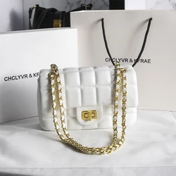 Summer Hot Sell New Style Luxury Fashion Weave Gold Chain Plaid Shoulder Crossbody Handbag 2021 Quality Cute Women Hand Bags