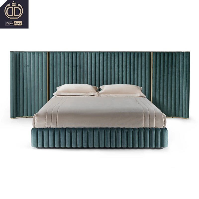 high end dark green double big headboard wing back beds luxury king size very large beds with large head board