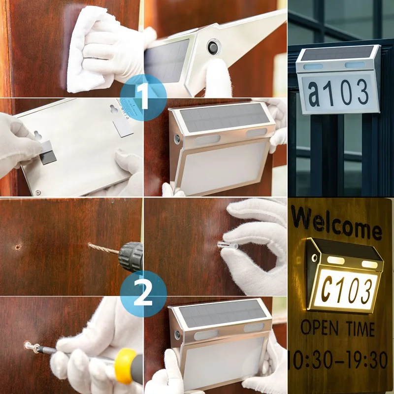 Waterproof Solar House Numbers Door Modern Address Signs Light for Houses Solar Powered House Sign LED for Yard