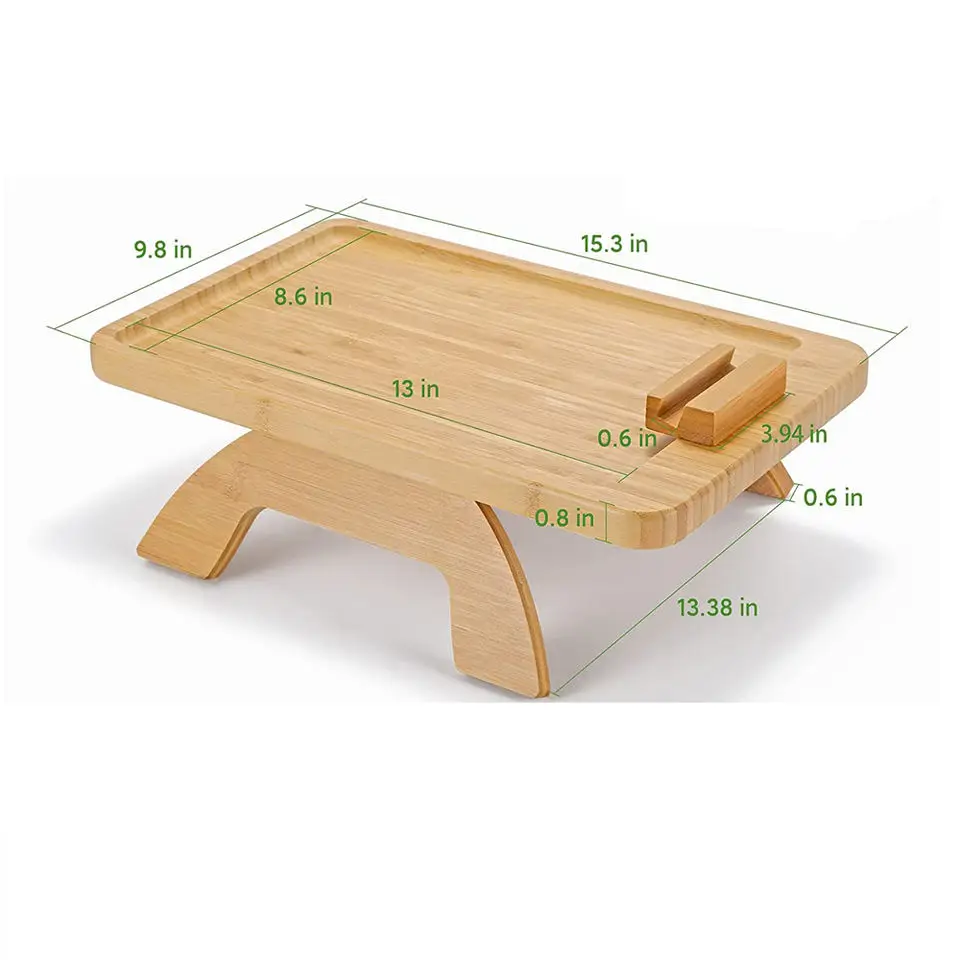 Side Table Foldable Couch Tray with 360 degrees Rotating Phone Table for Eating Drinks Snacks Bamboo Sofa Tray Table Clip