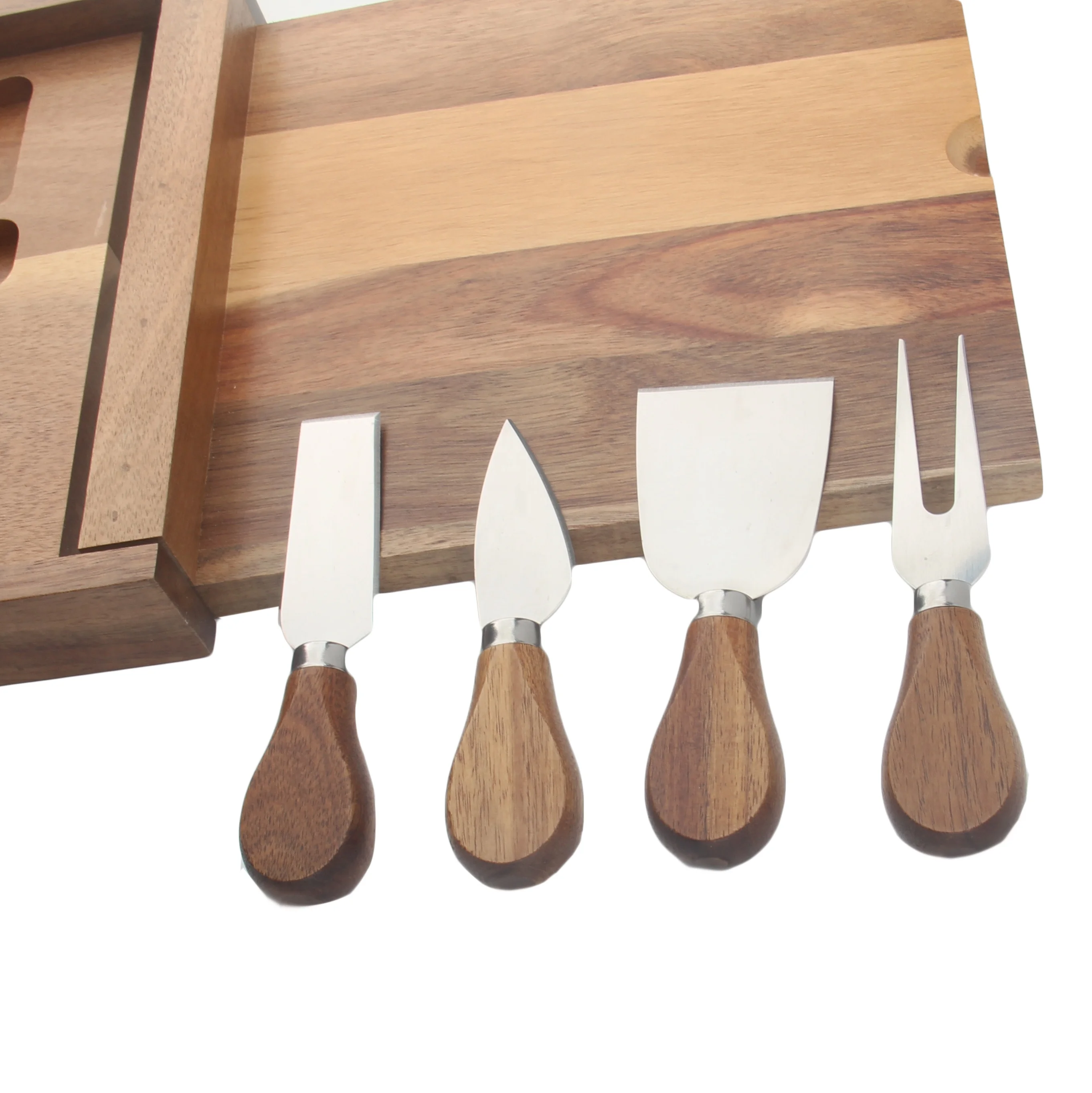 2023 Professional 4 Piece Stainless Steel Cutter Wooden Handle Cheese Knife Gift Set With  wooden Boxed