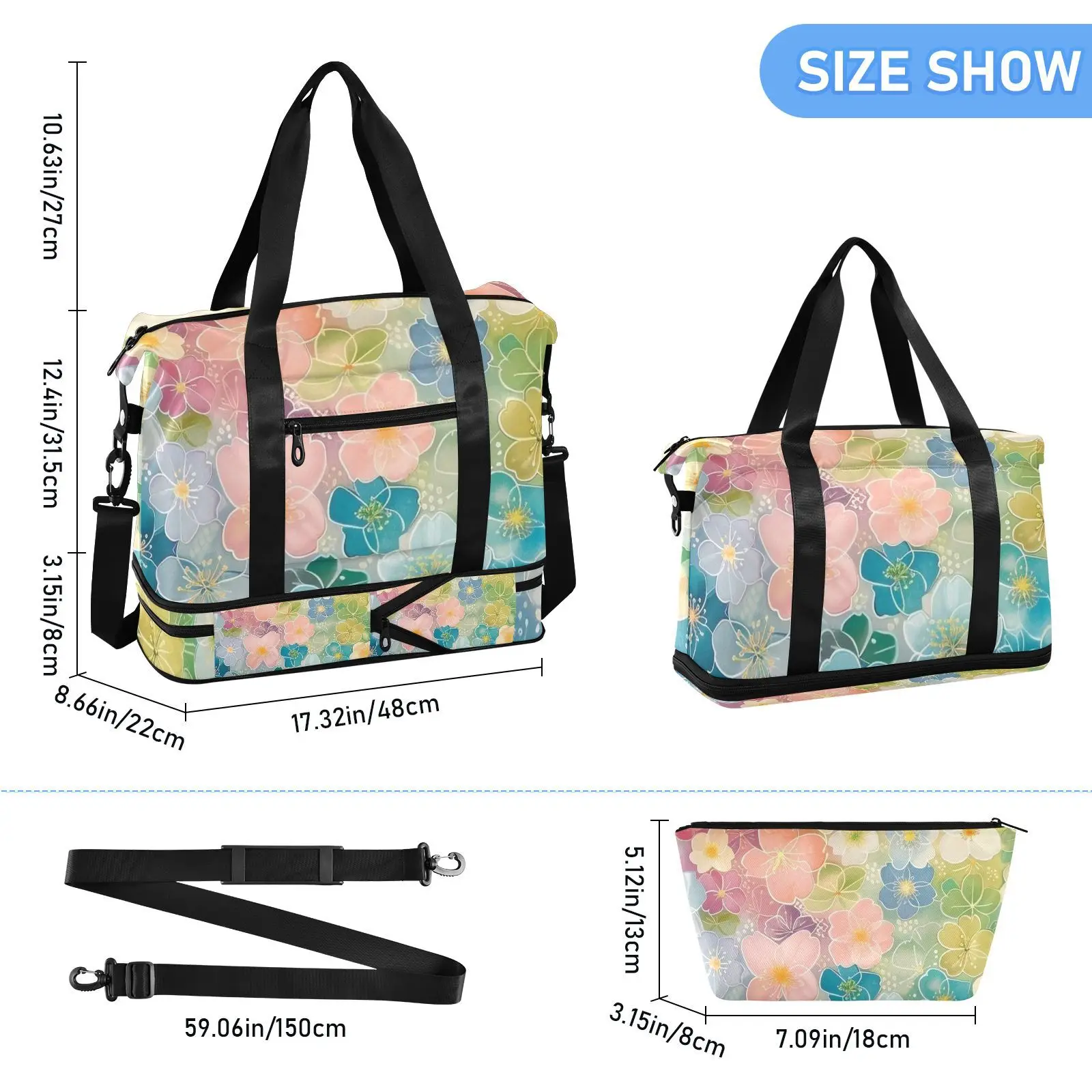 Hawaiian Custom Flower Print Wholesales Travel Foldable Bags 32L Lightweight Duffel Large Sport Gym Bag For Travel