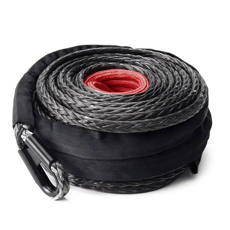 Синтетическая лебедка FIERYRED 3/8 дюймов X 85 футов с черным крюком 4WD для внедорожных прицепов