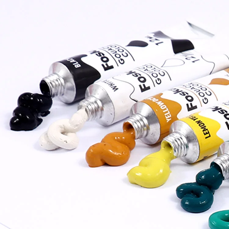 Foska Rich Quality and Opaque Coverage 12 Vibrant Colors Gouache Paint Sets for Artists with 0.4oz 12ml Tube Package