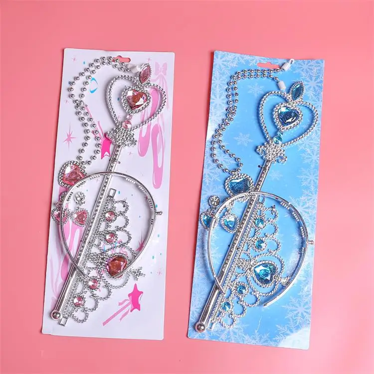 Colorful Heart Diamond Elsa Magic Wand Princess necklace and earing set magic wand for kids