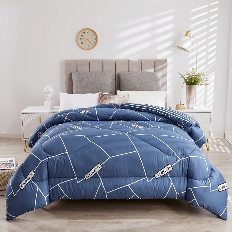 Printed flat seam spring and autumn quilt Concise Design Duck Feather  Quilt Duvet Single Double Cotton Bedding Feather Silk