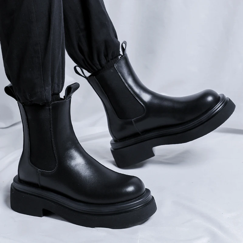 British Stylish Slip-on Womens Leather Boots Outdoor Formal Dress Work Boots Girl Leather Shoes