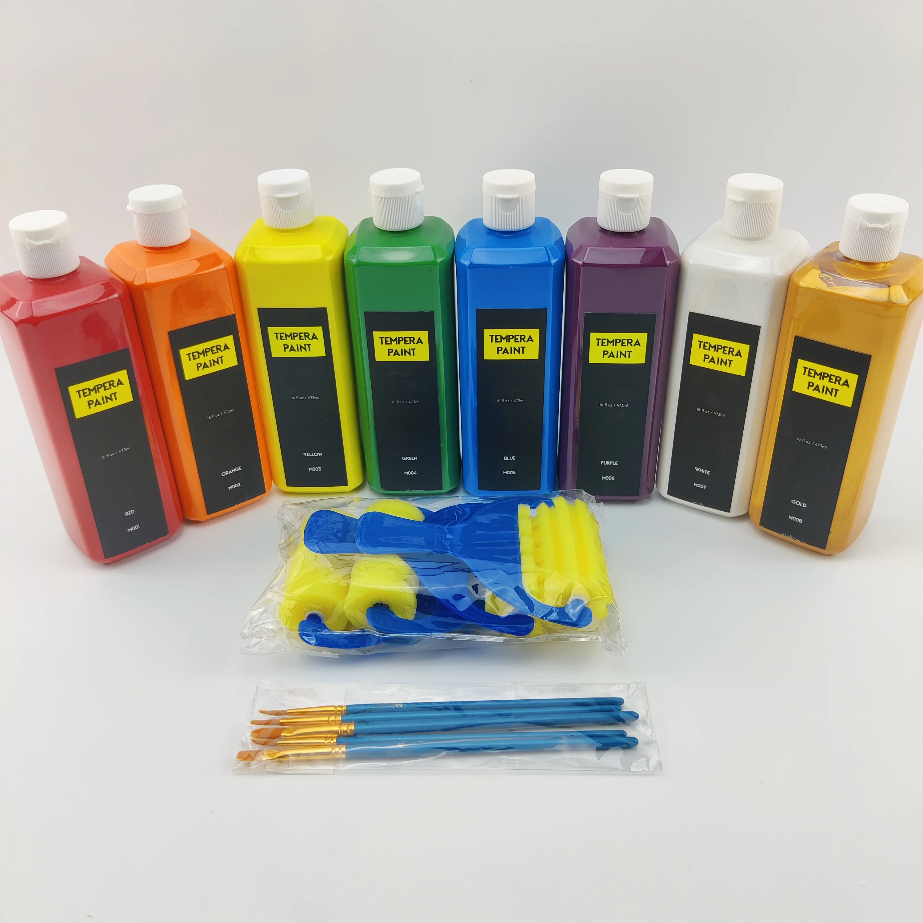 8 colors 473 ML washable tempera paint set with brush and sponge for kids DIY painting
