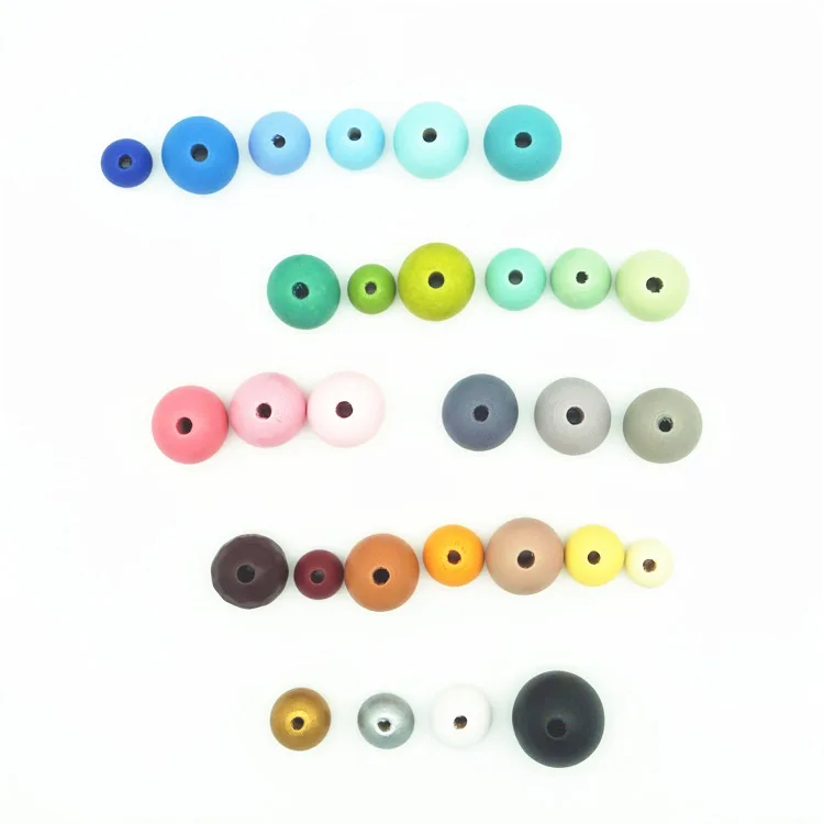 Colorful Natural Wooden Beads For Crafts Unfinished Round Wood Spacer Beads For Diy Project Jewelry Making