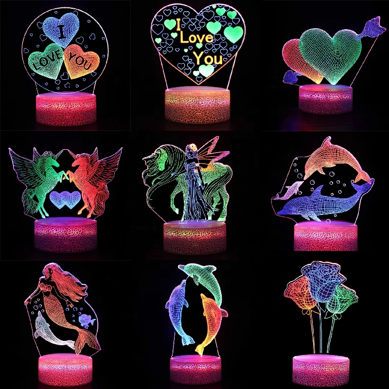 3pcs Acrylic Board Color Changing RGB Touch Remote Control 3D Optical Illusion Night light With Crack Base for Home Bedroom