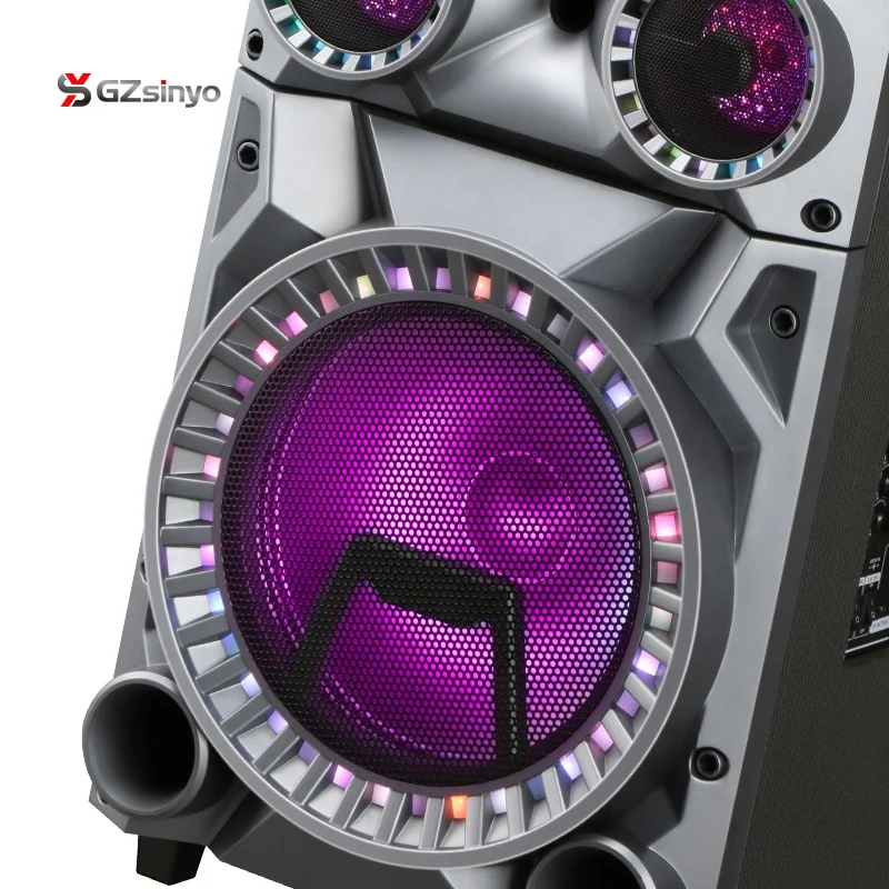 GZsinyo 12inch old fashion trolley speaker with battery wheels disco LED light speaker