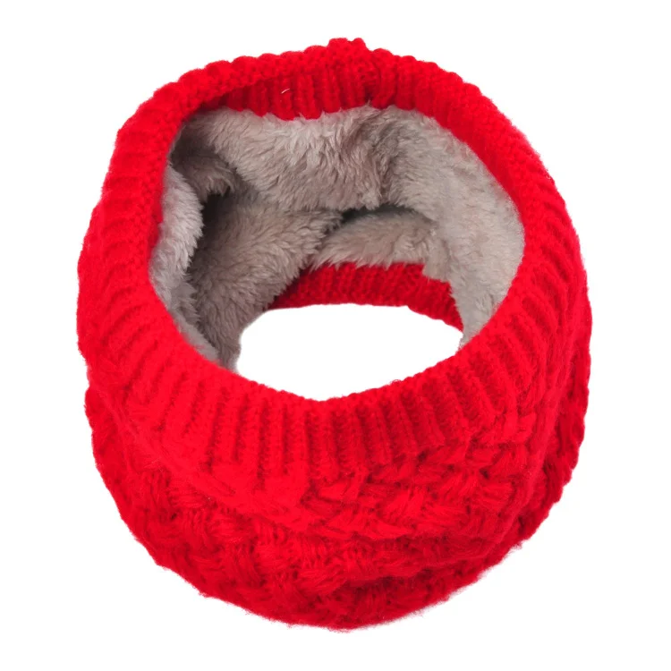 HZW-18179 Winter Double-Layer Soft Fleece Lined Thick Knit Neck Warmer Circle Scarf Windproof Fur Snood