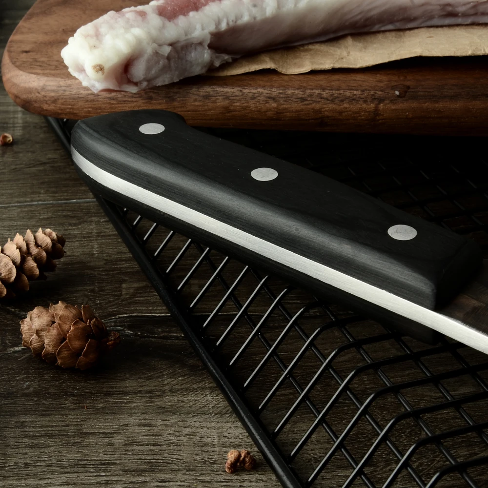 
Qing Full Tang Knife Kitchen Professional Carbon Steel Powerful Heavy Chopper Hand Forged Broad Butcher Knife for Heavy Duty 